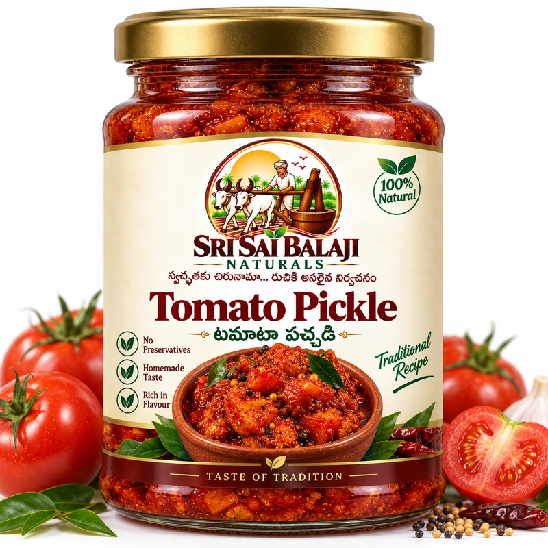Traditional Andhra tomato pickle jar in Vijayawada
